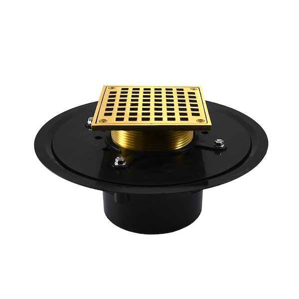 Jones Stephens 3in. Heavy Duty ABS Drain Base with 3-1/2in. Metal Spud and 6in. Polished Brass Strainer D51070 - main